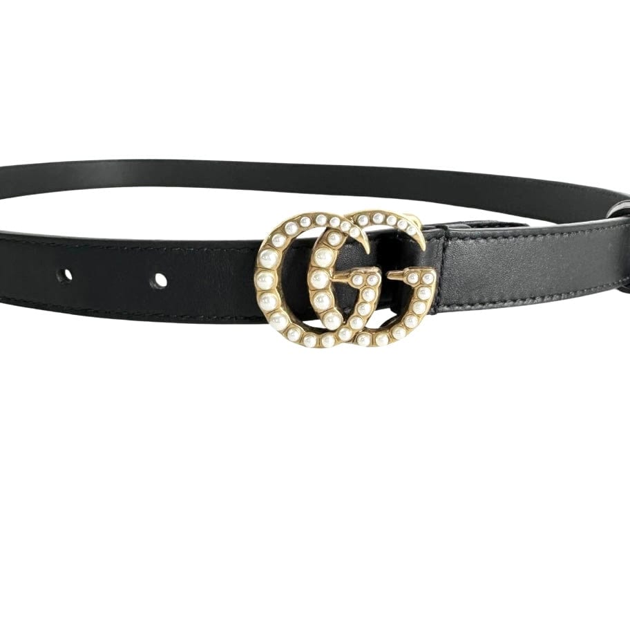 Gucci Faux Pearl Leather Skinny Belt Sz36