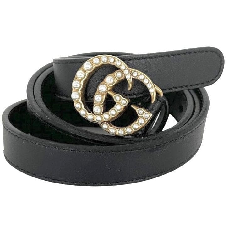 Gucci Faux Pearl Leather Skinny Belt Sz36