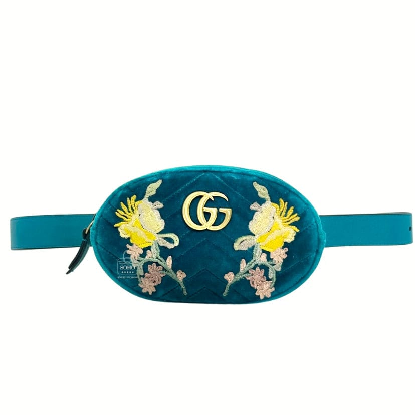 Gucci Velvet Oval Embroidered GG Marmont Belt Bag Sz34