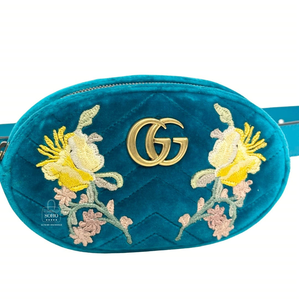 Gucci Velvet Oval Embroidered GG Marmont Belt Bag Sz34