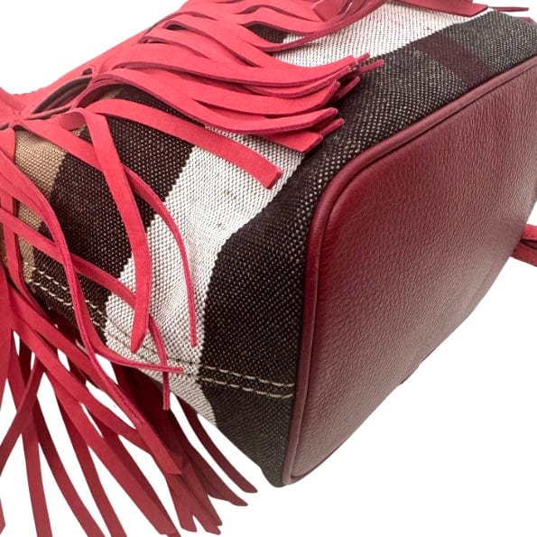 Burberry Leather & Check Canvas Fringe Bucket Bag