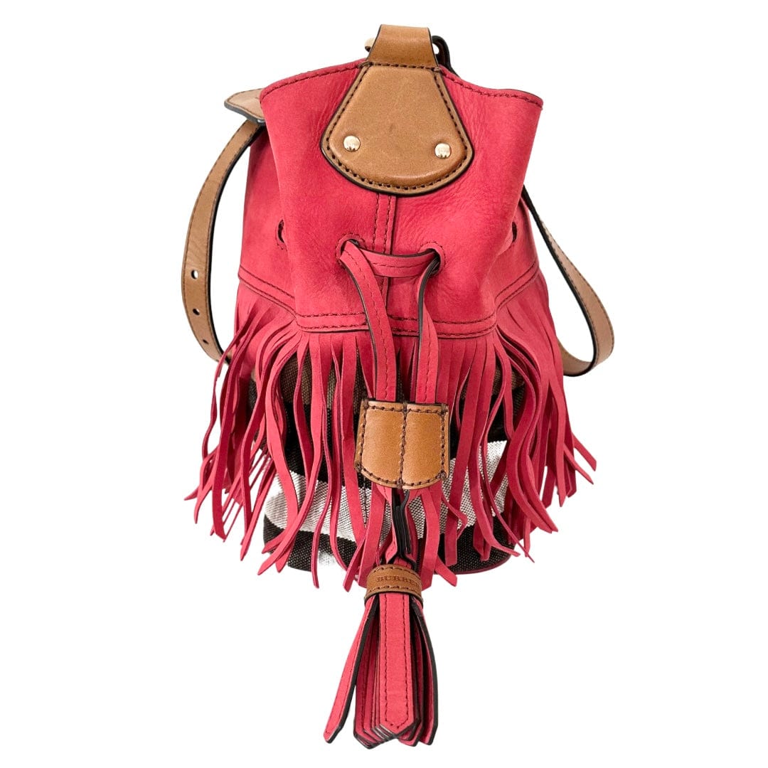 Burberry Leather & Check Canvas Fringe Bucket Bag