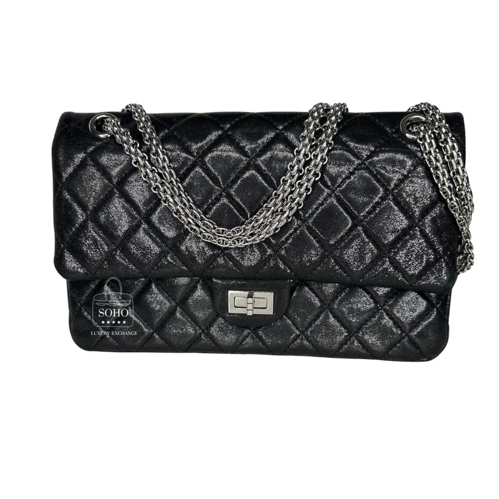 Chanel Black Metallic Quilted Lambskin Double Flap Reissue Bag