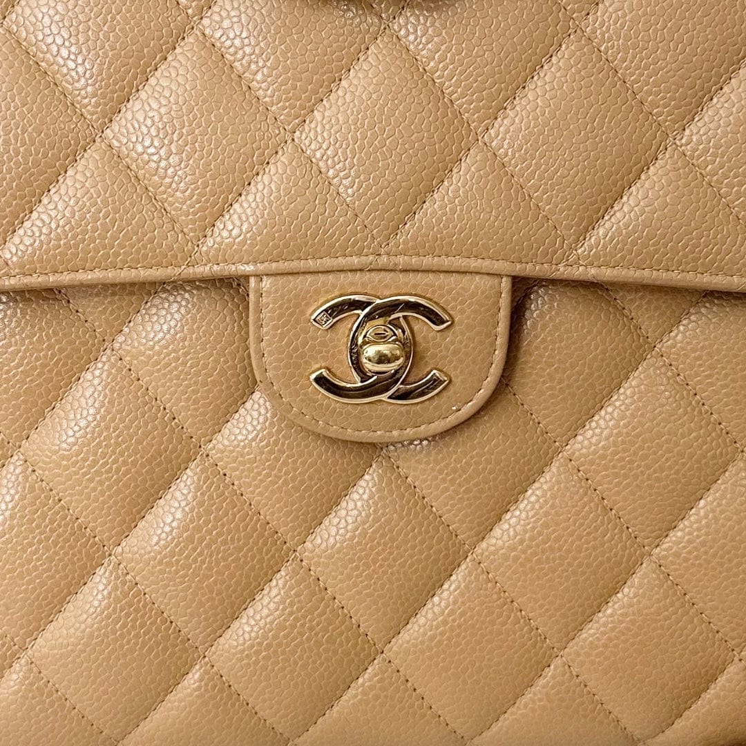 Chanel Jumbo White Caviar Leather Single Flap Bag in White