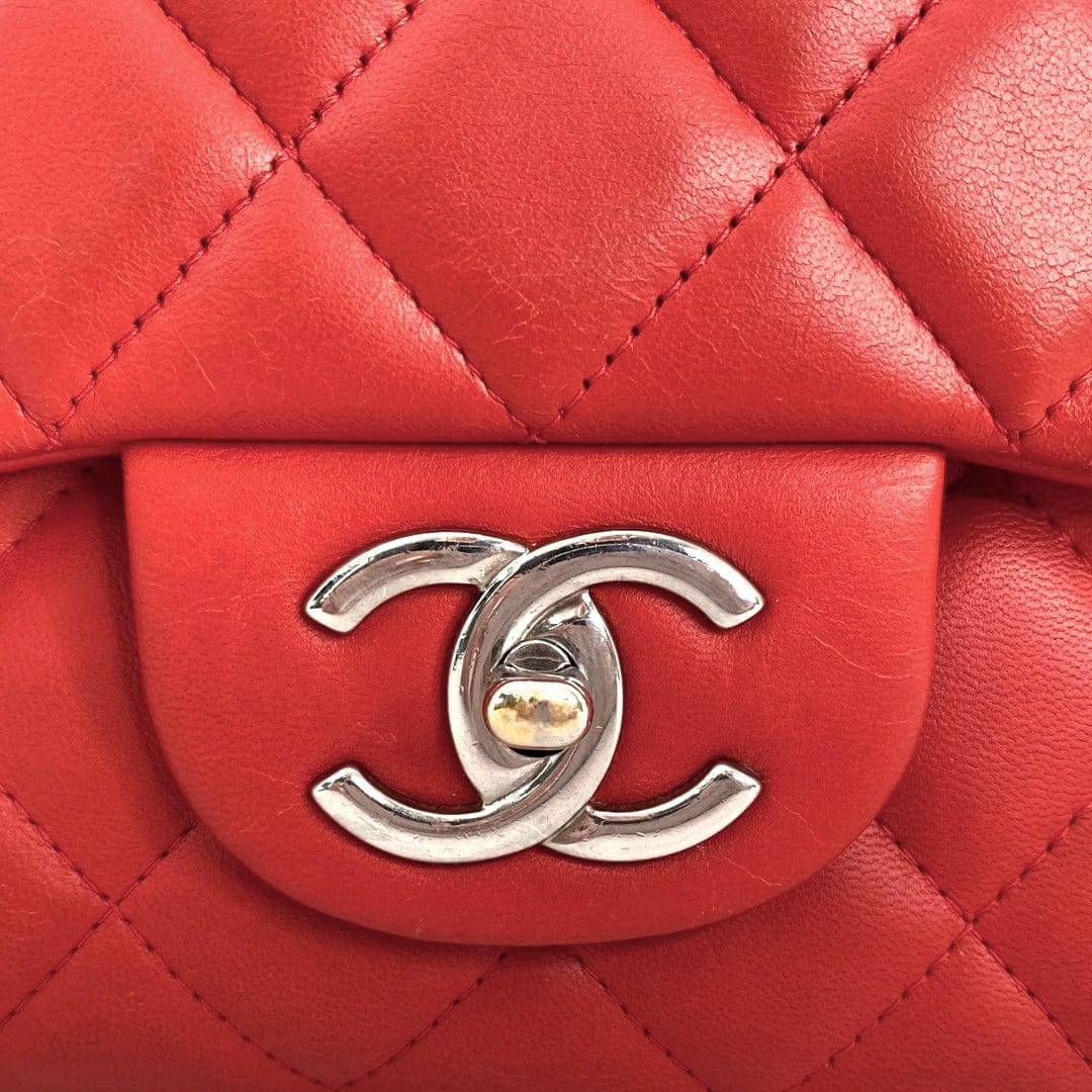 Chanel Mini Rectangular Flap Bag Red Caviar Silver Hardware