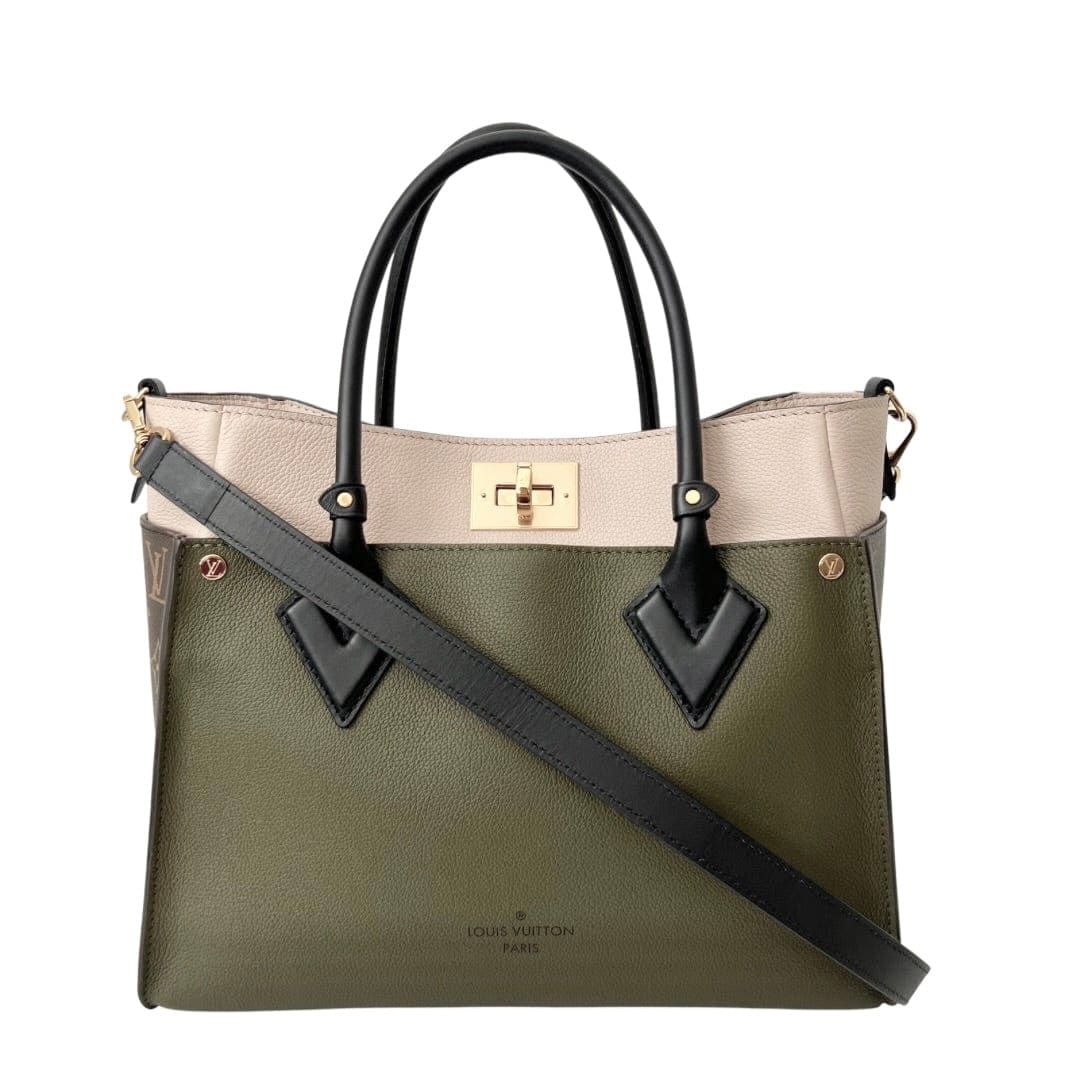 Louis Vuitton On My Side Tote MM Black,Brown Canvas,Leather Monogram