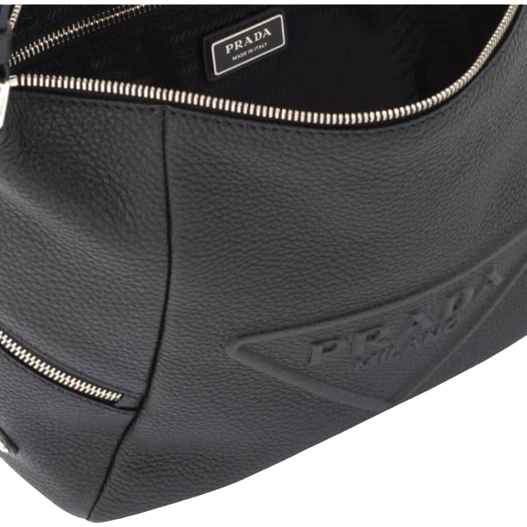 Prada logo-embossed Leather Messenger Bag - Black