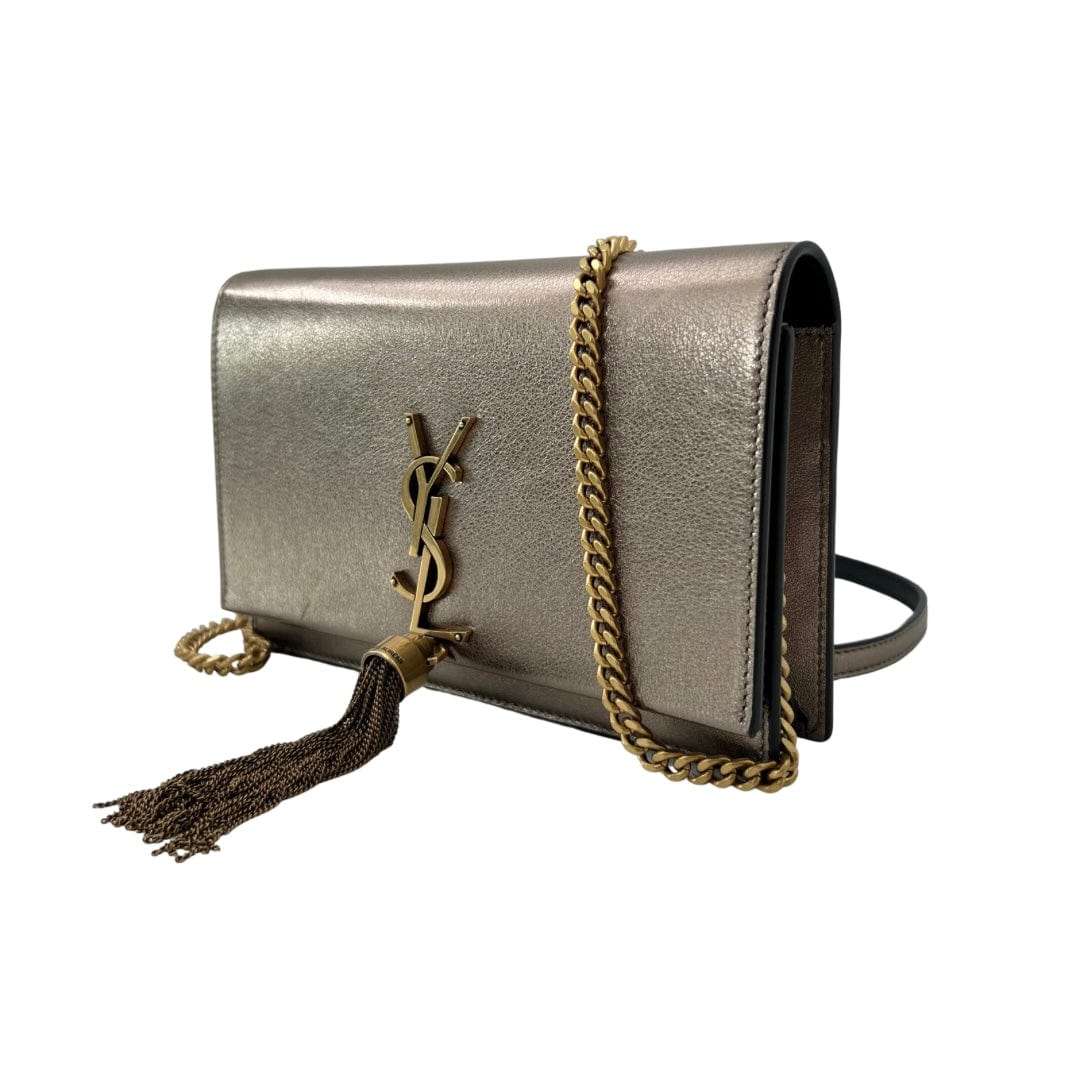 YSL Silver Metallic Kate with Tassel Wallet-on-Chain (WOC