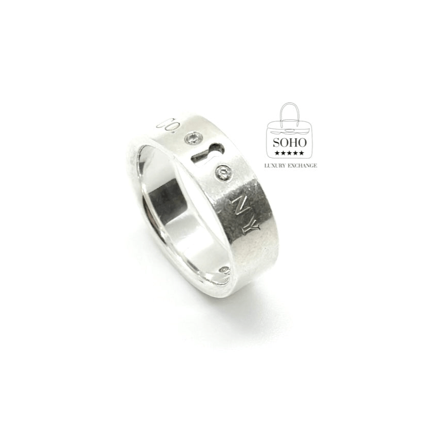 Tiffany & Co Silver Diamond Lock Ring Sz 6