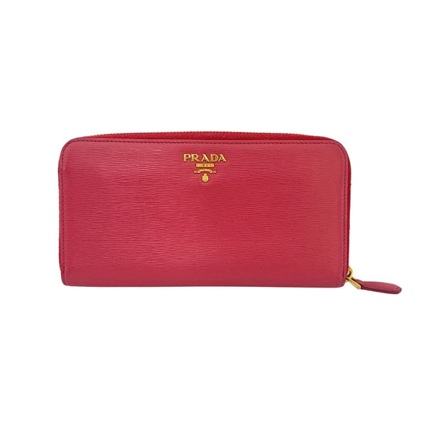 Prada outlets Studded Spazzolato Red Leather Zip Around Wallet