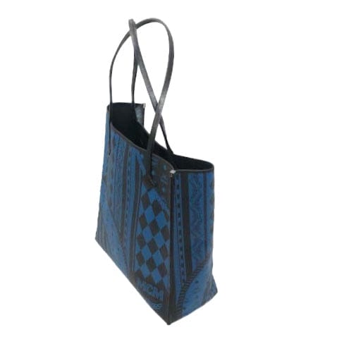 MCM Blue/Black Visetos Baroque Print Kira North South Tote at 1stDibs